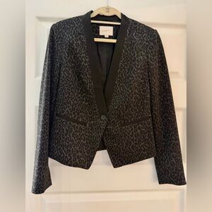 LOFT Women's Black and Gray Animal Print Blazer